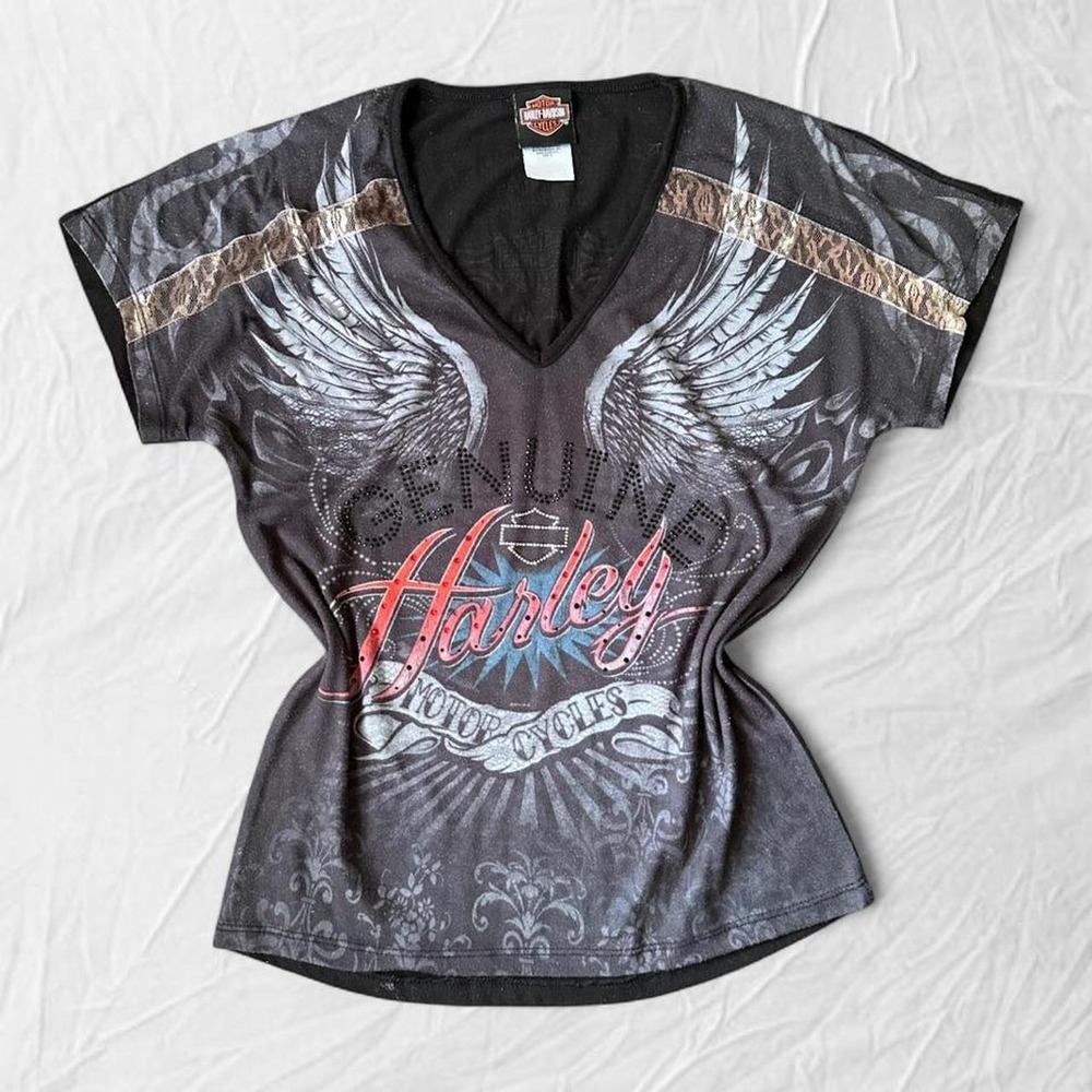 Y2K Harley Davidson Mcbling Glam Biker Top